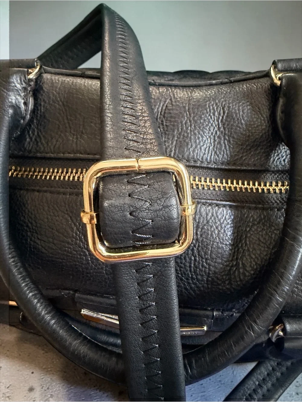 Rebecca Minkoff Quilted Leather Satchel Crossbody Black Gold Hardware Handle Bag